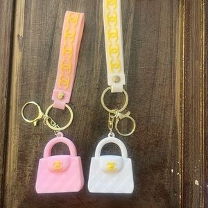Two Chanel styled Chic Pink and White Mini Bag Keychains
